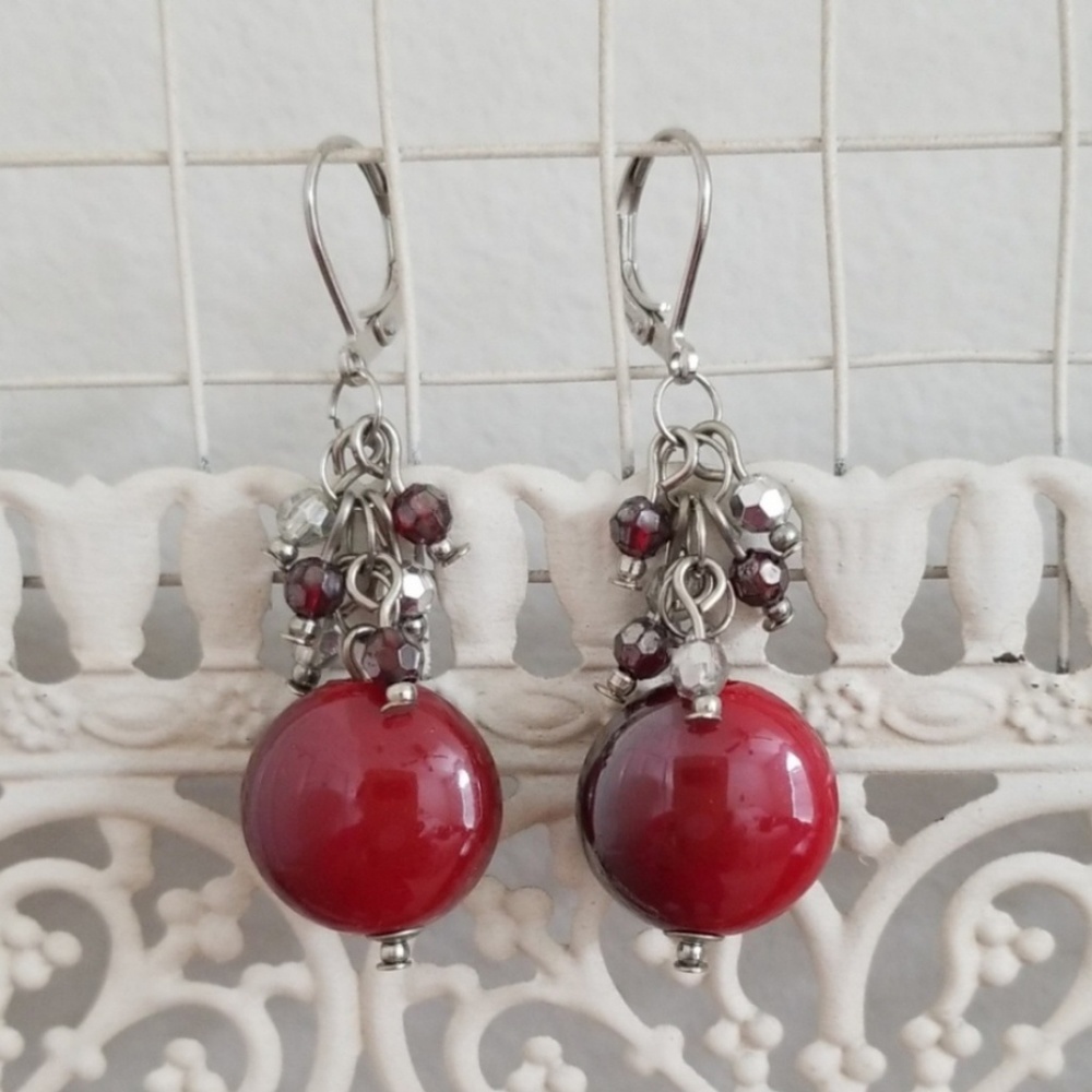 Red and silver statement earrings